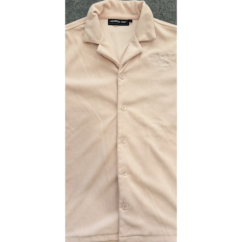 Members Only Y2K Pink Ribbed Camp Shirt Mens Large Embroidered Bowling - Picture 6 of 14